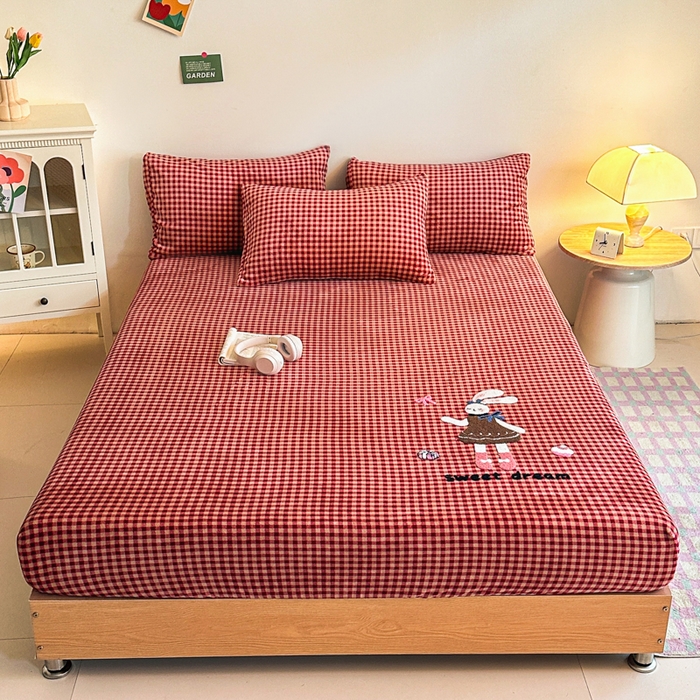 91家纺网 家纺一手货源 找家纺 喜梦缘 2025新款牛奶绒床笠四件套 可爱兔兔