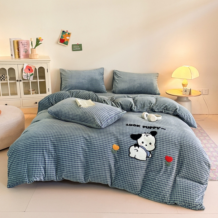 喜梦缘 2025新款牛奶绒床笠四件套 恰恰狗
