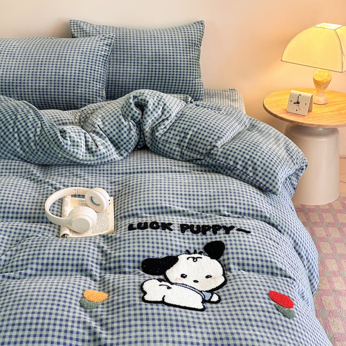 91家纺网 家纺一手货源 找家纺 喜梦缘 2025新款牛奶绒床笠四件套 恰恰狗