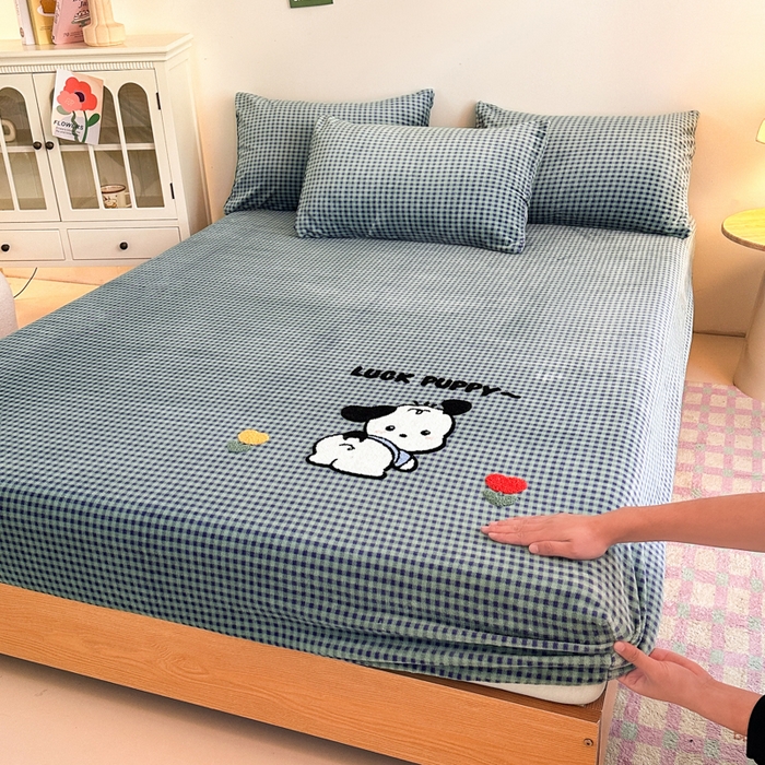 91家纺网 家纺一手货源 找家纺 喜梦缘 2025新款牛奶绒床笠四件套 恰恰狗