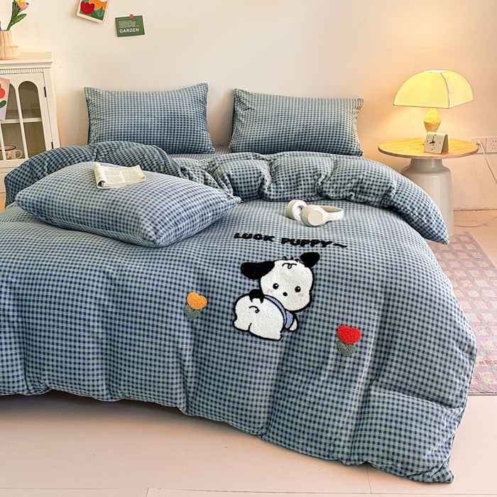 91家纺网 家纺一手货源 找家纺 喜梦缘 2025新款牛奶绒床笠四件套 恰恰狗