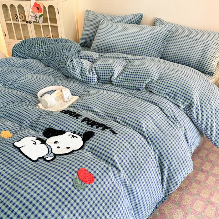 91家纺网 家纺一手货源 找家纺 喜梦缘 2025新款牛奶绒床笠四件套 恰恰狗