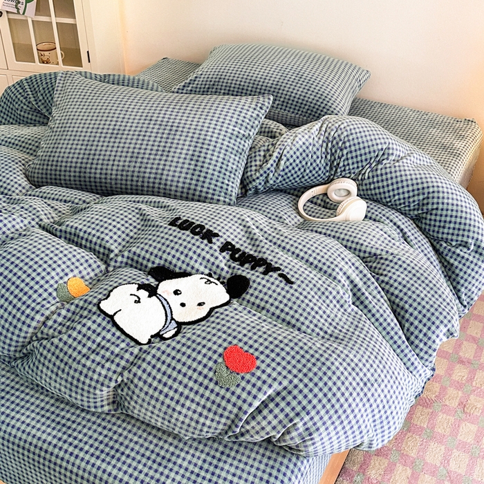 91家纺网 家纺一手货源 找家纺 喜梦缘 2025新款牛奶绒床笠四件套 恰恰狗