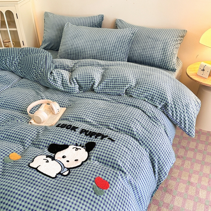 91家纺网 家纺一手货源 找家纺 喜梦缘 2025新款牛奶绒床笠四件套 恰恰狗