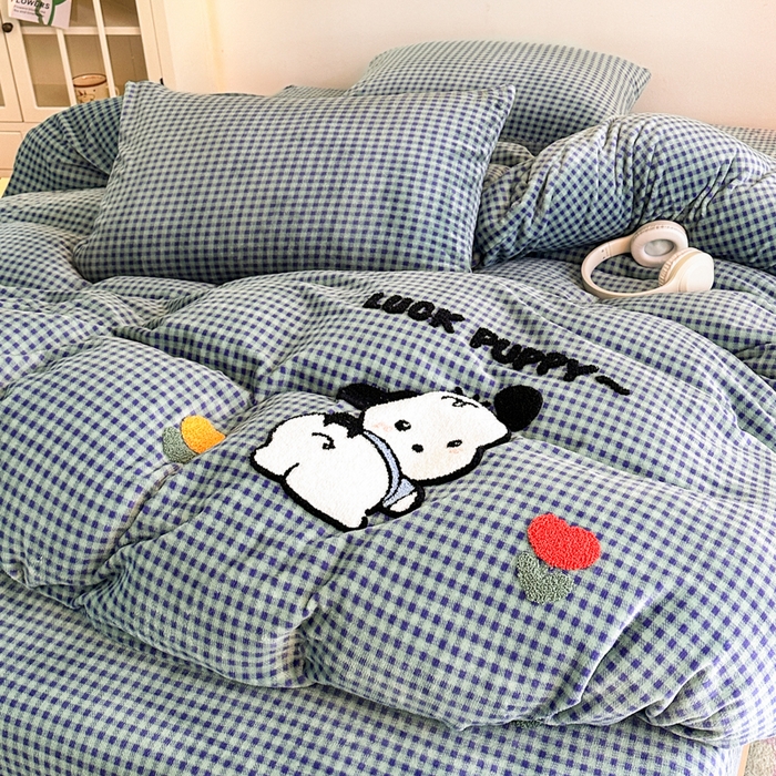 91家纺网 家纺一手货源 找家纺 喜梦缘 2025新款牛奶绒床笠四件套 恰恰狗