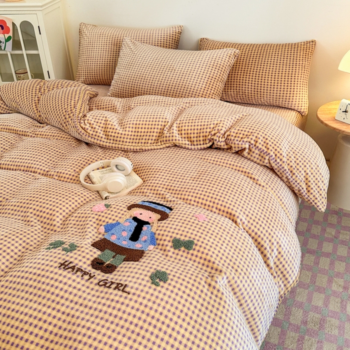 91家纺网 家纺一手货源 找家纺 喜梦缘 2025新款牛奶绒床笠四件套 小女孩