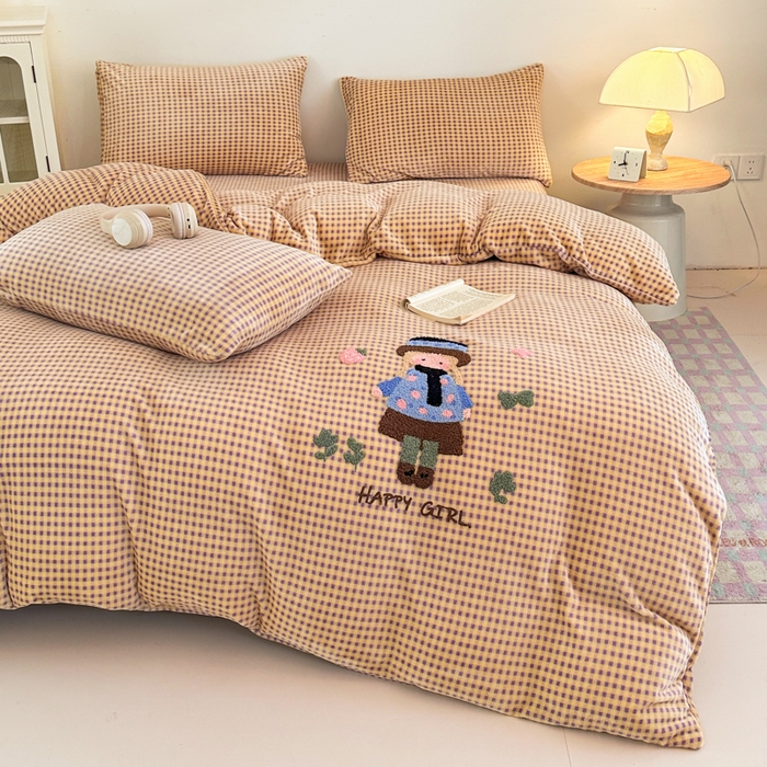 91家纺网 家纺一手货源 找家纺 喜梦缘 2025新款牛奶绒床笠四件套 小女孩