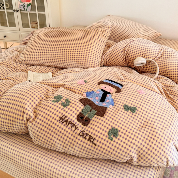 91家纺网 家纺一手货源 找家纺 喜梦缘 2025新款牛奶绒床笠四件套 小女孩