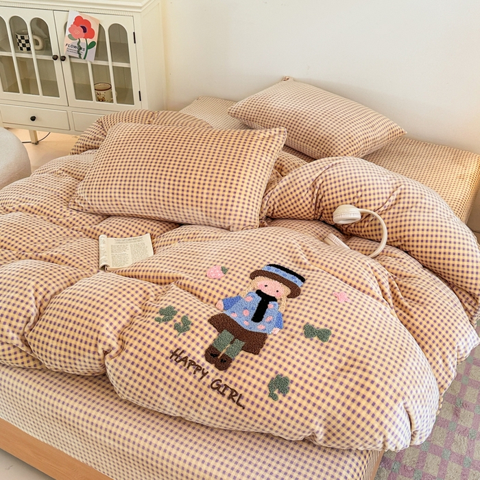 91家纺网 家纺一手货源 找家纺 喜梦缘 2025新款牛奶绒床笠四件套 小女孩