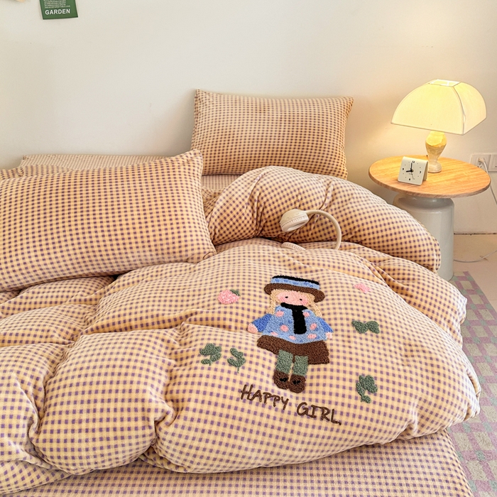 91家纺网 家纺一手货源 找家纺 喜梦缘 2025新款牛奶绒床笠四件套 小女孩