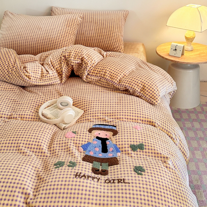 91家纺网 家纺一手货源 找家纺 喜梦缘 2025新款牛奶绒床笠四件套 小女孩