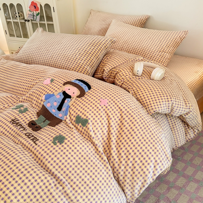 91家纺网 家纺一手货源 找家纺 喜梦缘 2025新款牛奶绒床笠四件套 小女孩