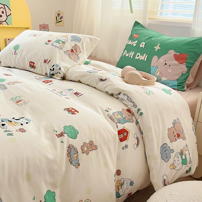 91家纺网 家纺一手货源 找家纺 港岛妹妹 2024新款水洗工艺大版枕套四件套 大版-森林巴士