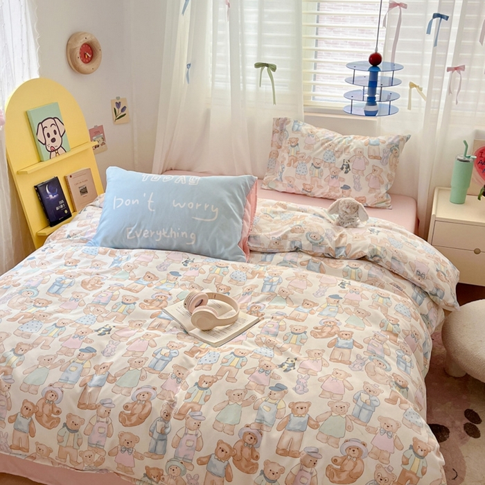 91家纺网 家纺一手货源 找家纺 港岛妹妹 2024新款水洗工艺大版枕套四件套 大版-泰迪一家