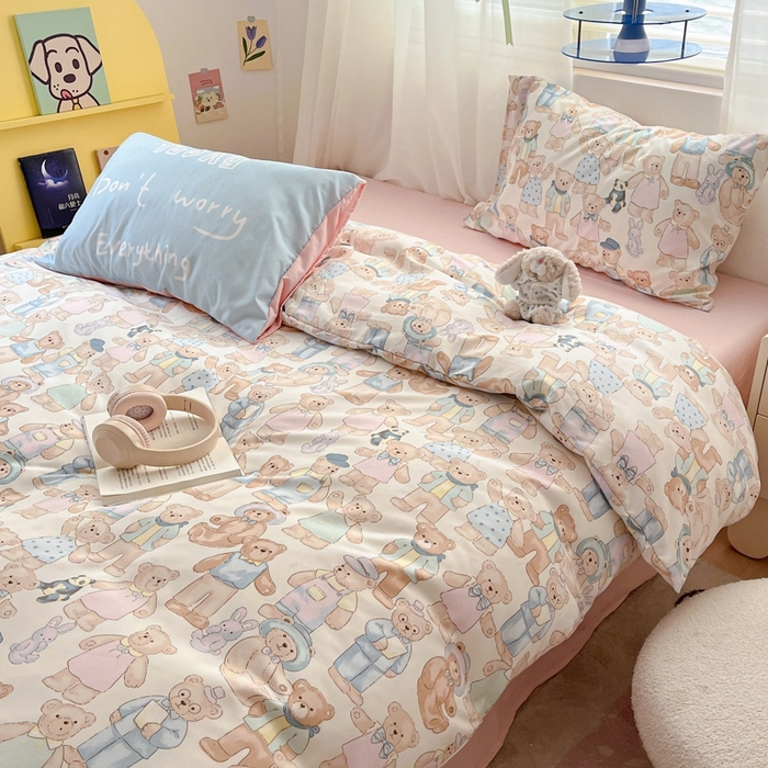 91家纺网 家纺一手货源 找家纺 港岛妹妹 2024新款水洗工艺大版枕套四件套 大版-泰迪一家