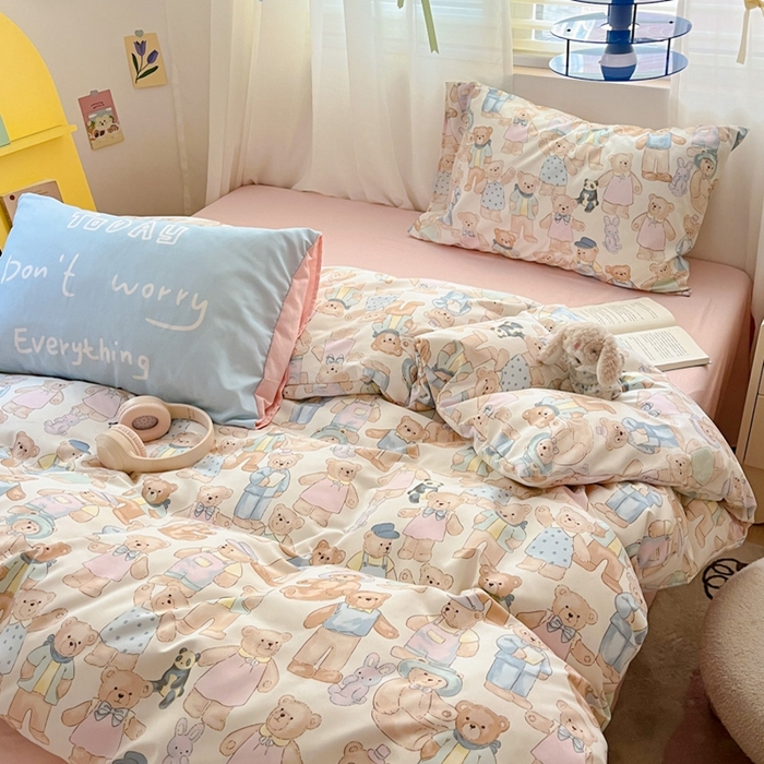 91家纺网 家纺一手货源 找家纺 港岛妹妹 2024新款水洗工艺大版枕套四件套 大版-泰迪一家