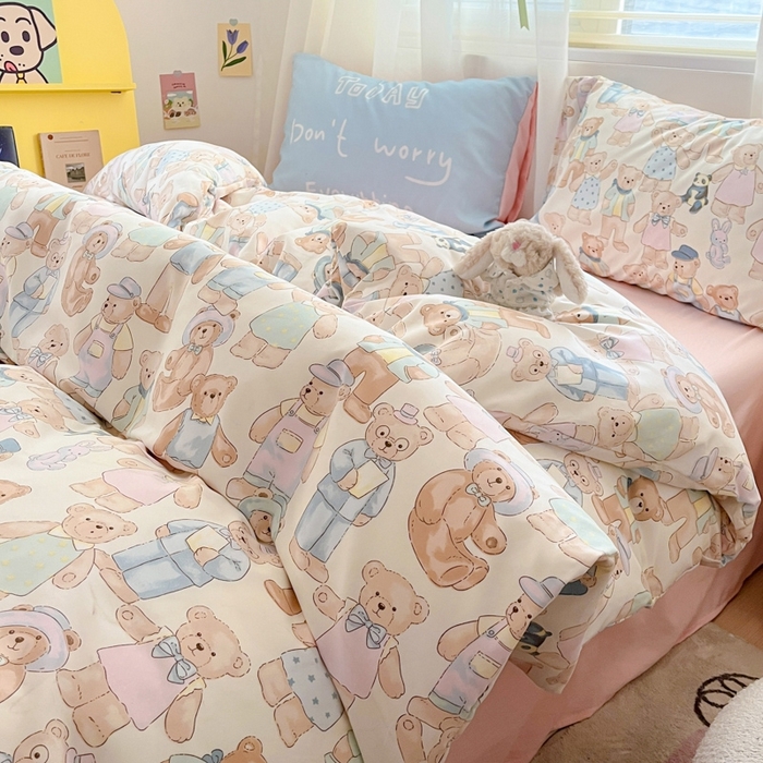 91家纺网 家纺一手货源 找家纺 港岛妹妹 2024新款水洗工艺大版枕套四件套 大版-泰迪一家