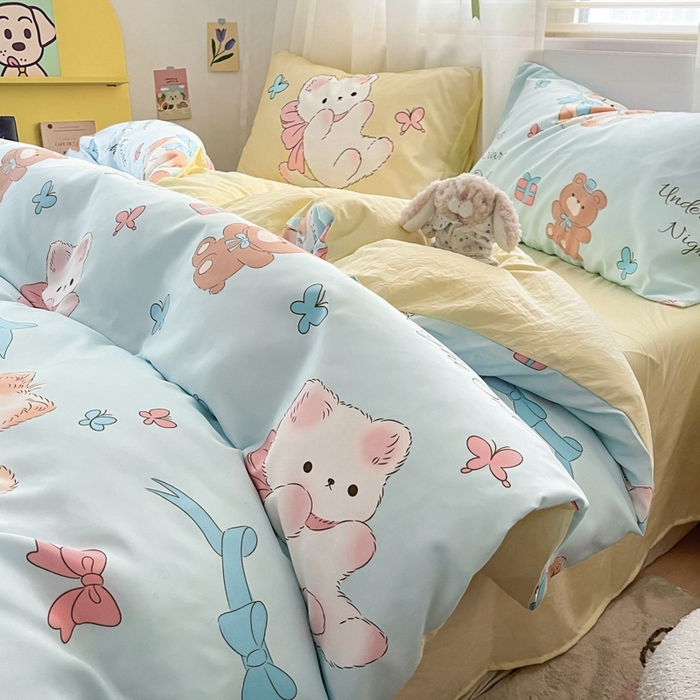 91家纺网 家纺一手货源 找家纺 港岛妹妹 2024新款水洗工艺大版枕套四件套 大版-童话梦