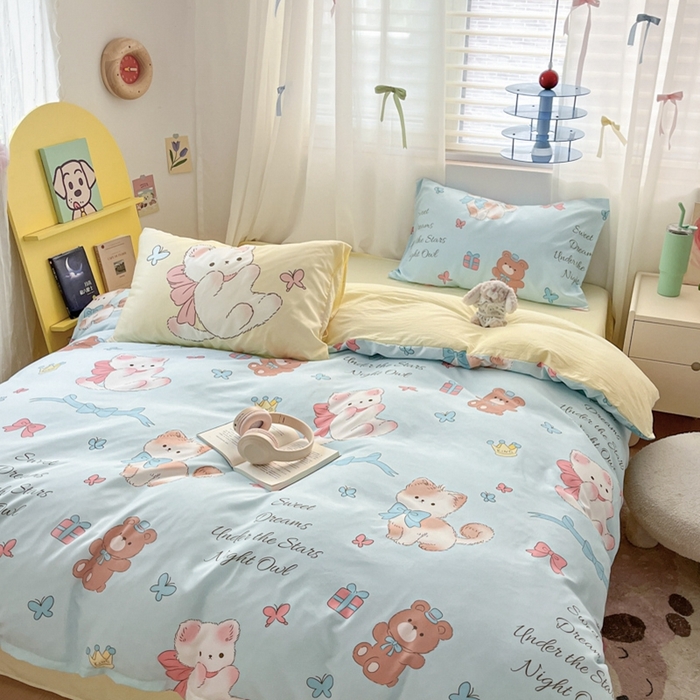 91家纺网 家纺一手货源 找家纺 港岛妹妹 2024新款水洗工艺大版枕套四件套 大版-童话梦