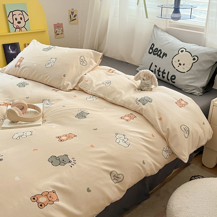 91家纺网 家纺一手货源 找家纺 港岛妹妹 2024新款水洗工艺大版枕套四件套 大版-小熊合集