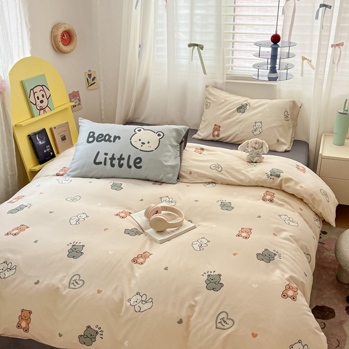 91家纺网 家纺一手货源 找家纺 港岛妹妹 2024新款水洗工艺大版枕套四件套 大版-小熊合集