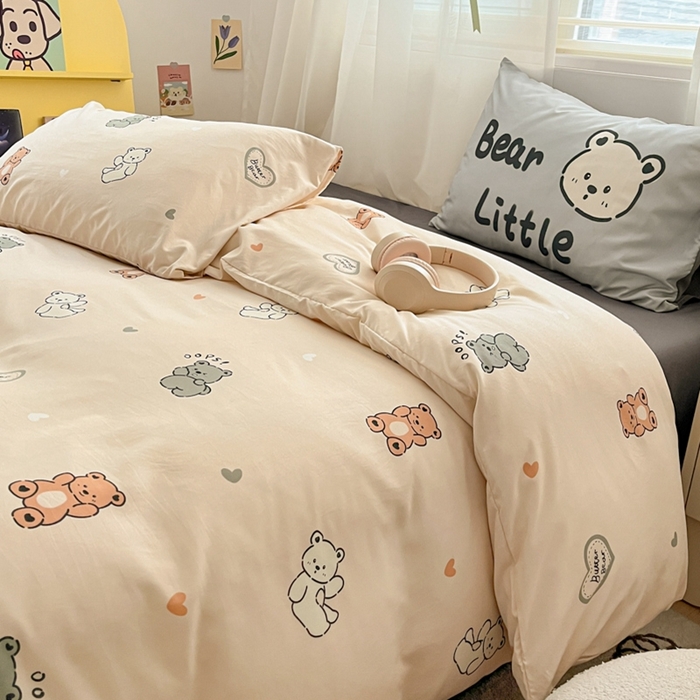 91家纺网 家纺一手货源 找家纺 港岛妹妹 2024新款水洗工艺大版枕套四件套 大版-小熊合集