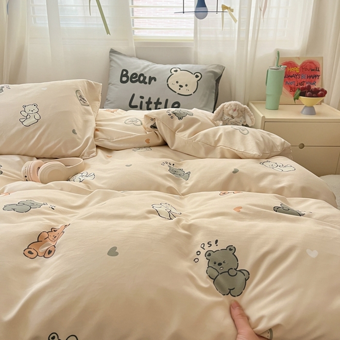 91家纺网 家纺一手货源 找家纺 港岛妹妹 2024新款水洗工艺大版枕套四件套 大版-小熊合集