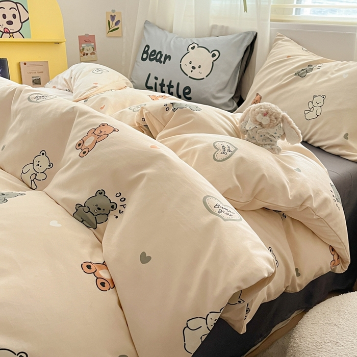 91家纺网 家纺一手货源 找家纺 港岛妹妹 2024新款水洗工艺大版枕套四件套 大版-小熊合集