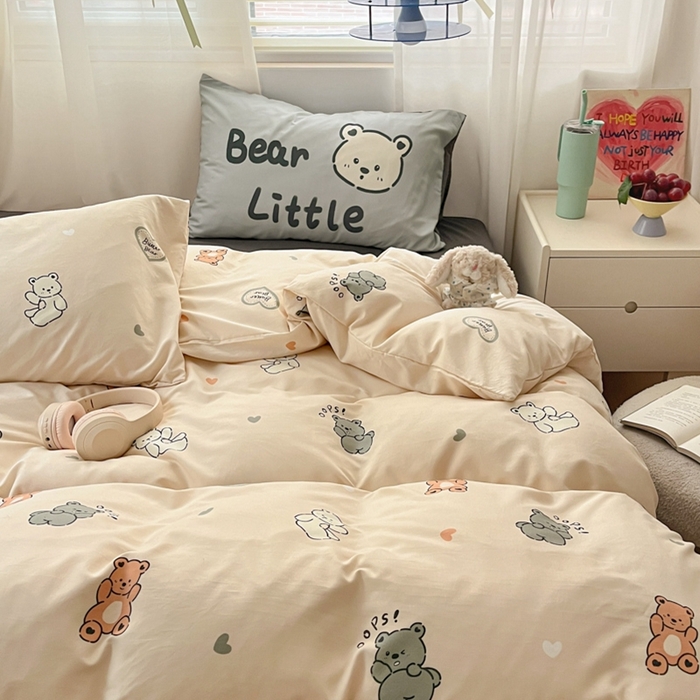 91家纺网 家纺一手货源 找家纺 港岛妹妹 2024新款水洗工艺大版枕套四件套 大版-小熊合集