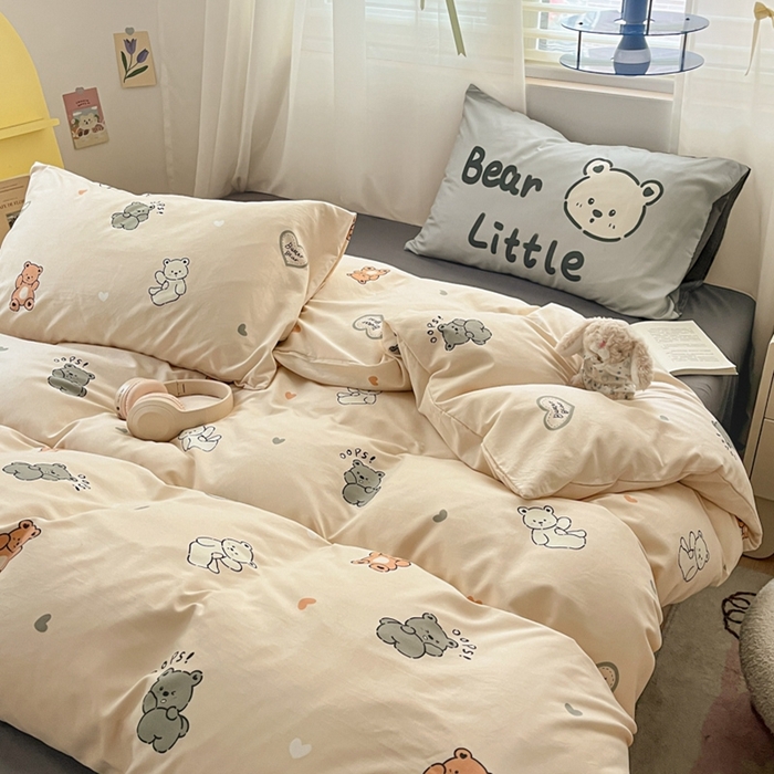 91家纺网 家纺一手货源 找家纺 港岛妹妹 2024新款水洗工艺大版枕套四件套 大版-小熊合集