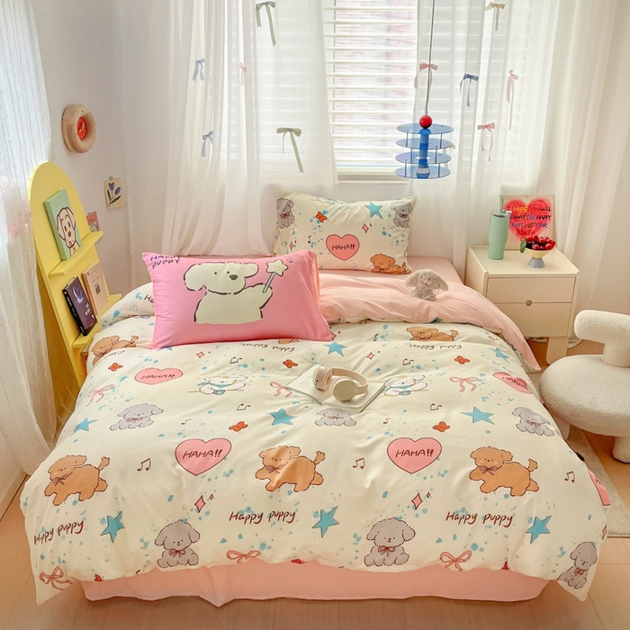 港岛妹妹 2024新款水洗工艺大版枕套四件套 大版-元气小狗