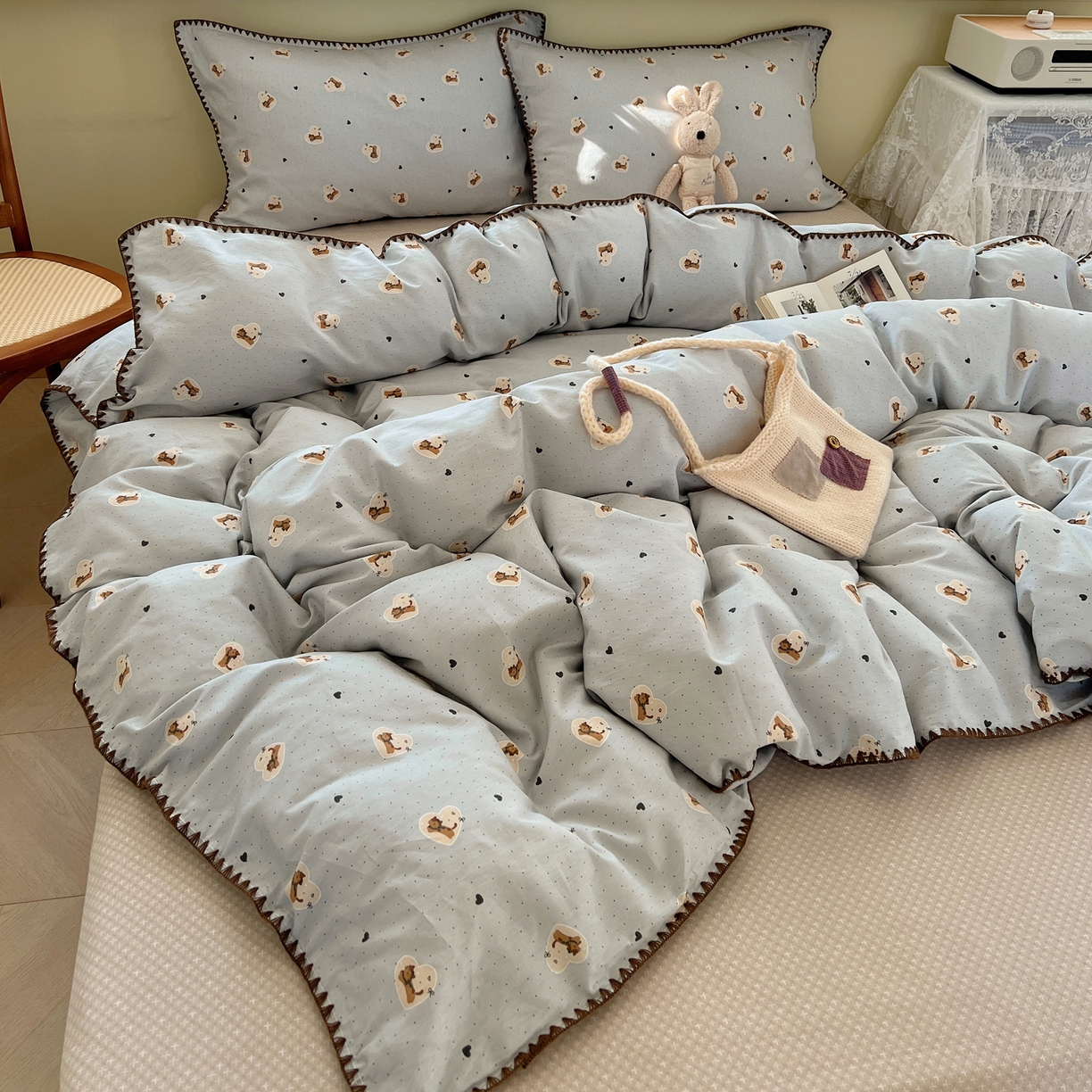 91家纺网 家纺一手货源 找家纺 瑞莱 2026新款全棉印花贝壳边四件套 桃喵小姐