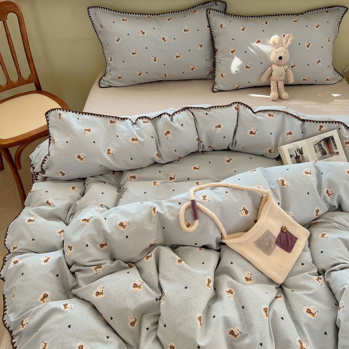 91家纺网 家纺一手货源 找家纺 瑞莱 2026新款全棉印花贝壳边四件套 桃喵小姐