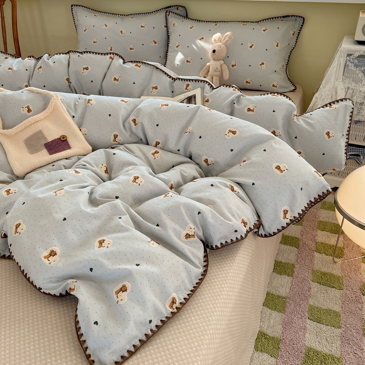 91家纺网 家纺一手货源 找家纺 瑞莱 2026新款全棉印花贝壳边四件套 桃喵小姐