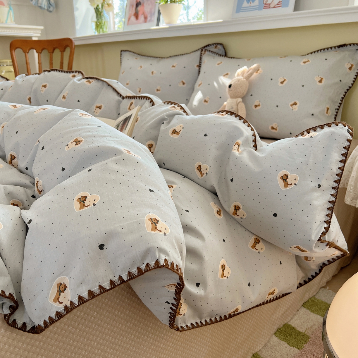 91家纺网 家纺一手货源 找家纺 瑞莱 2026新款全棉印花贝壳边四件套 桃喵小姐