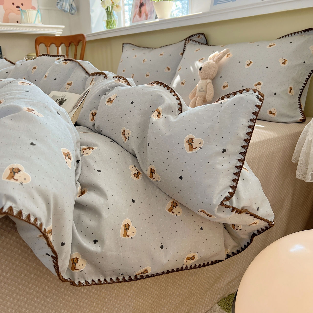 91家纺网 家纺一手货源 找家纺 瑞莱 2026新款全棉印花贝壳边四件套 桃喵小姐