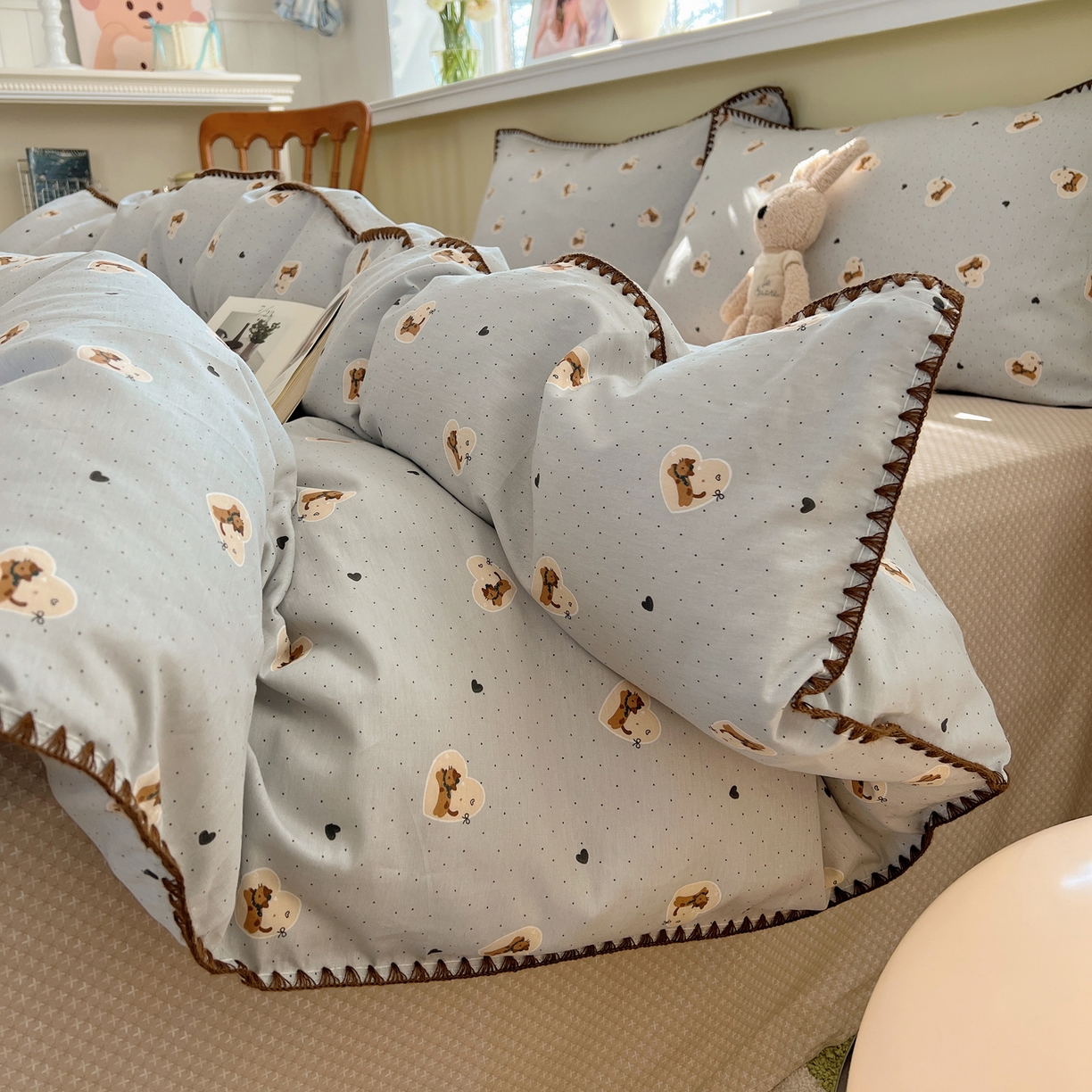 91家纺网 家纺一手货源 找家纺 瑞莱 2026新款全棉印花贝壳边四件套 桃喵小姐