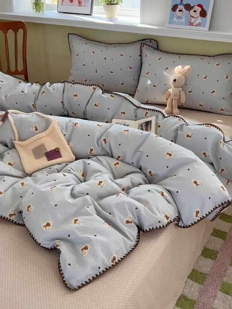 91家纺网 家纺一手货源 找家纺 瑞莱 2026新款全棉印花贝壳边四件套 桃喵小姐