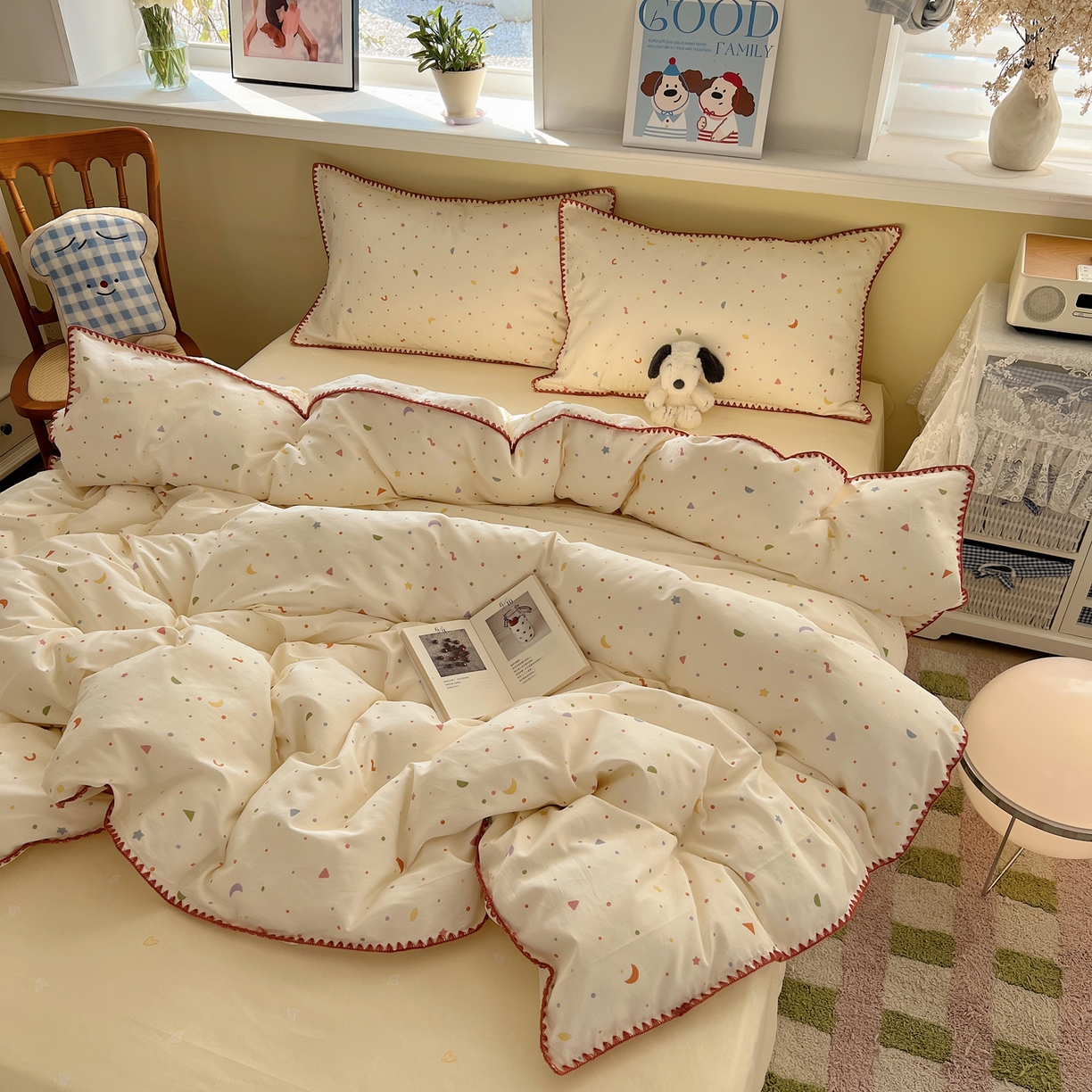 91家纺网 家纺一手货源 找家纺 瑞莱 2026新款全棉印花贝壳边四件套 快乐魔法