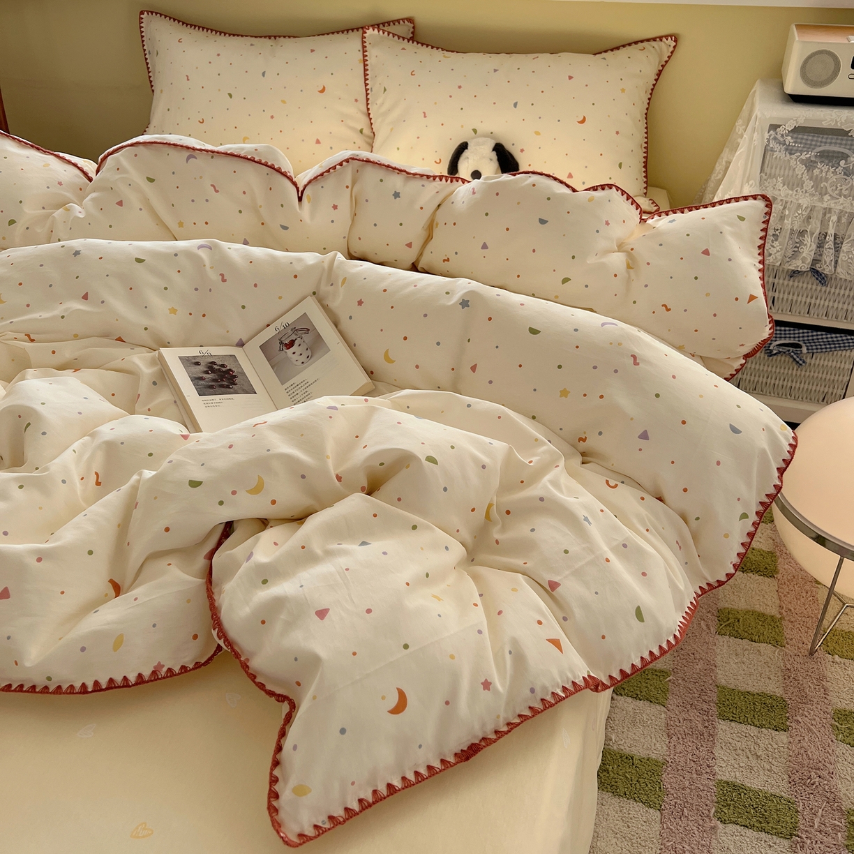 91家纺网 家纺一手货源 找家纺 瑞莱 2026新款全棉印花贝壳边四件套 快乐魔法