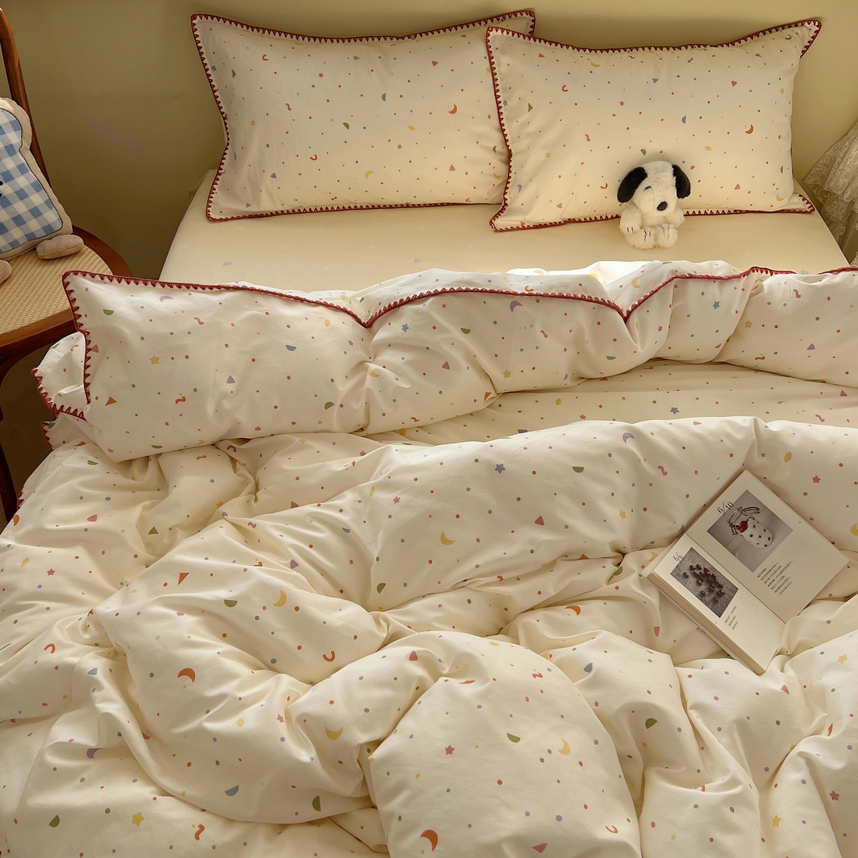 91家纺网 家纺一手货源 找家纺 瑞莱 2026新款全棉印花贝壳边四件套 快乐魔法