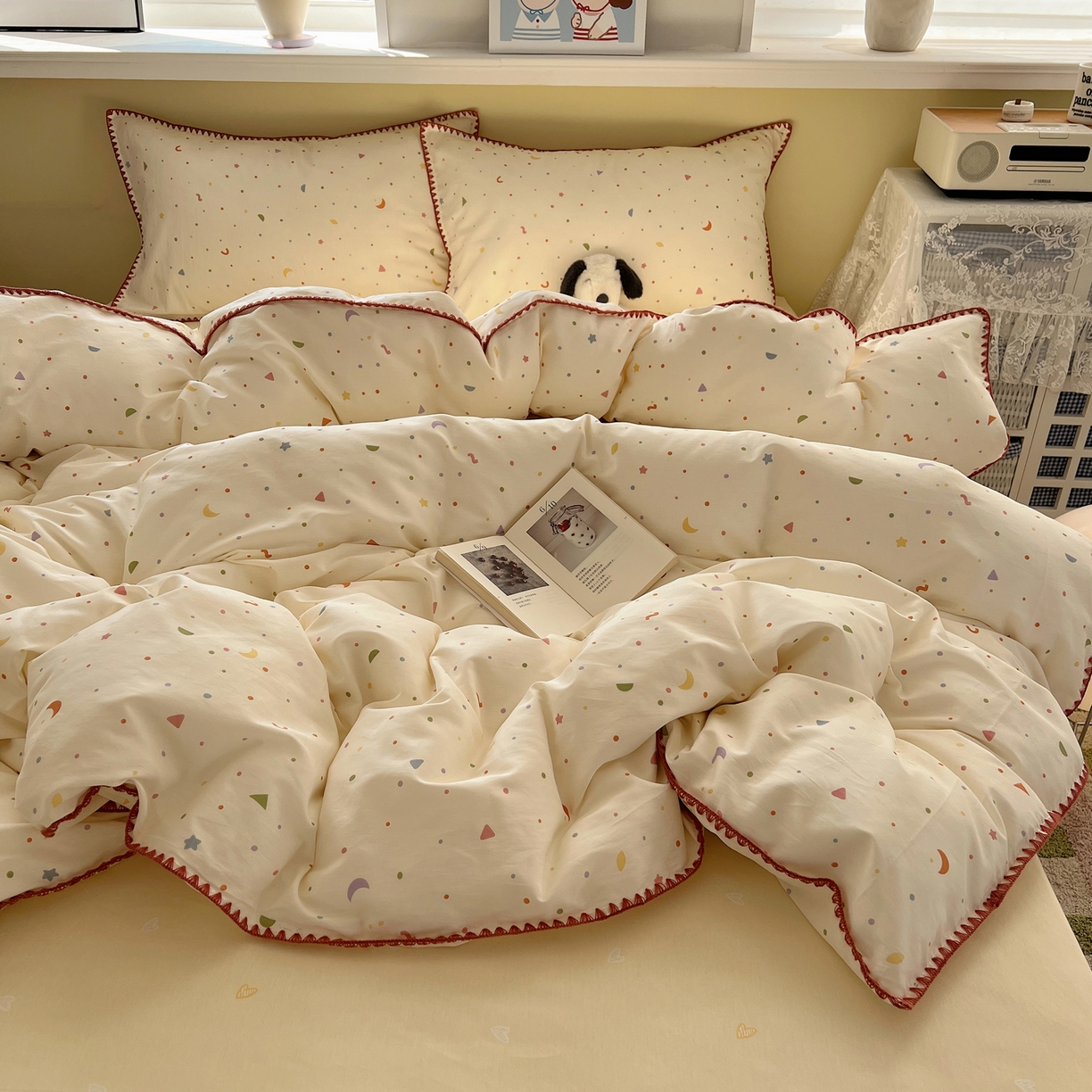 91家纺网 家纺一手货源 找家纺 瑞莱 2026新款全棉印花贝壳边四件套 快乐魔法