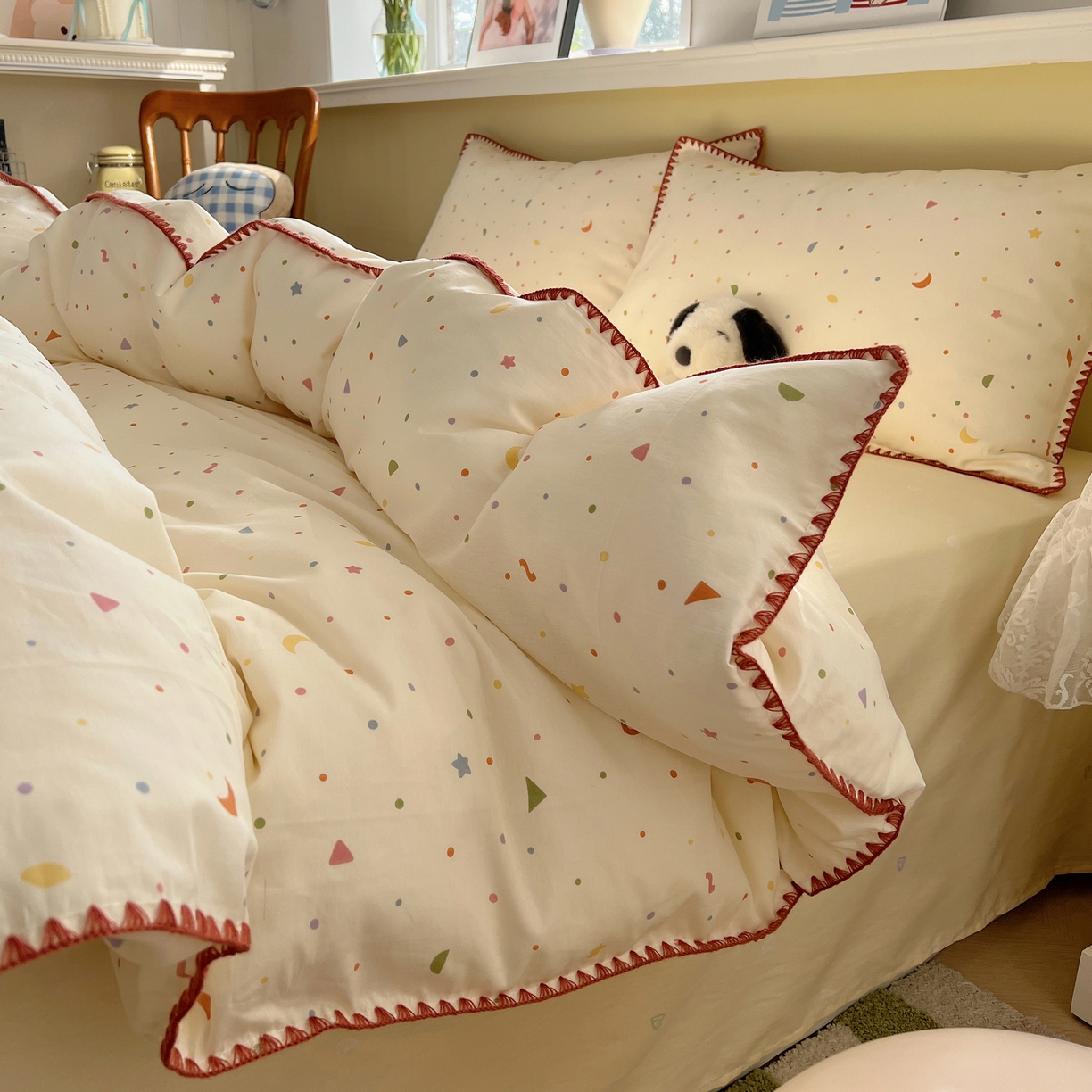 91家纺网 家纺一手货源 找家纺 瑞莱 2026新款全棉印花贝壳边四件套 快乐魔法