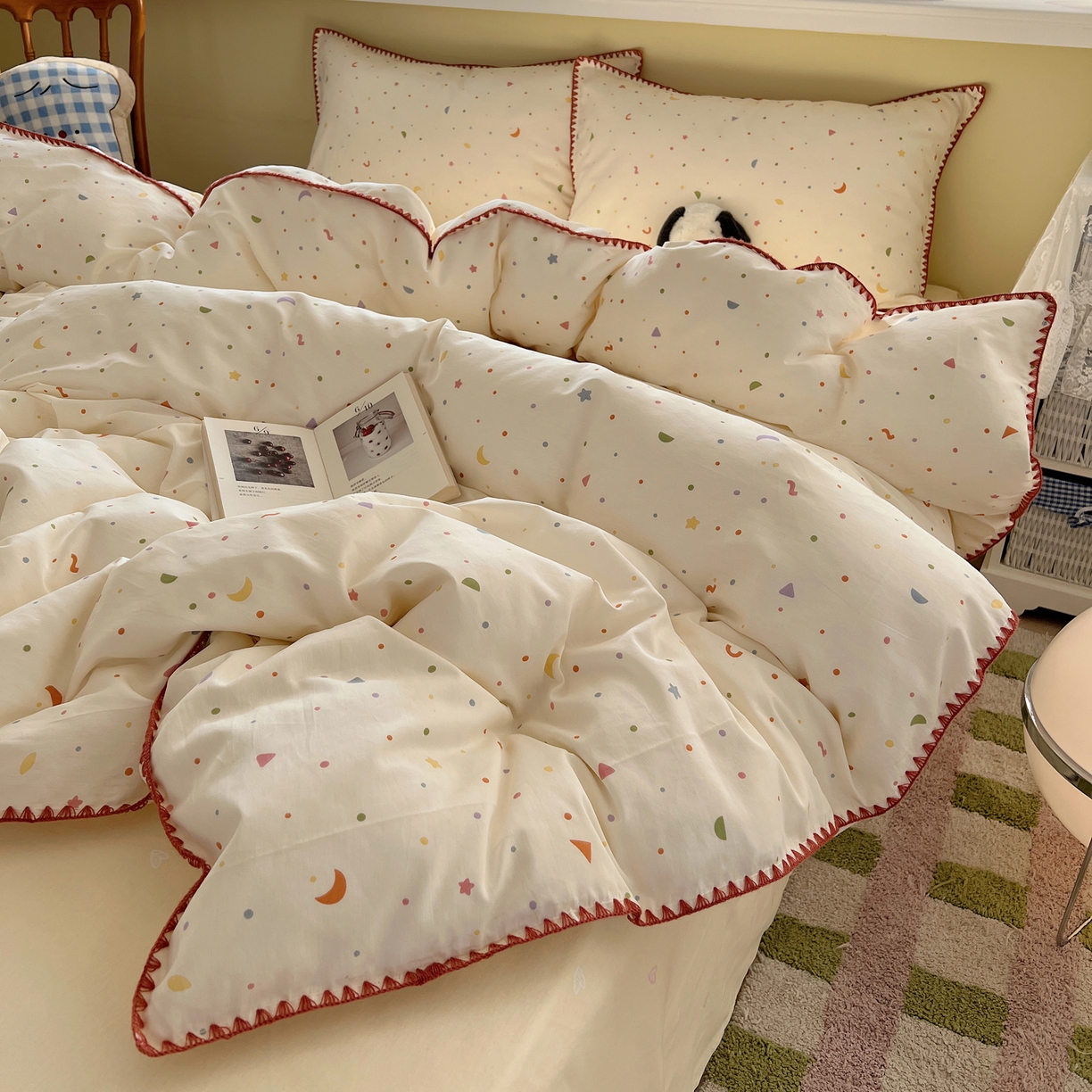 91家纺网 家纺一手货源 找家纺 瑞莱 2026新款全棉印花贝壳边四件套 快乐魔法