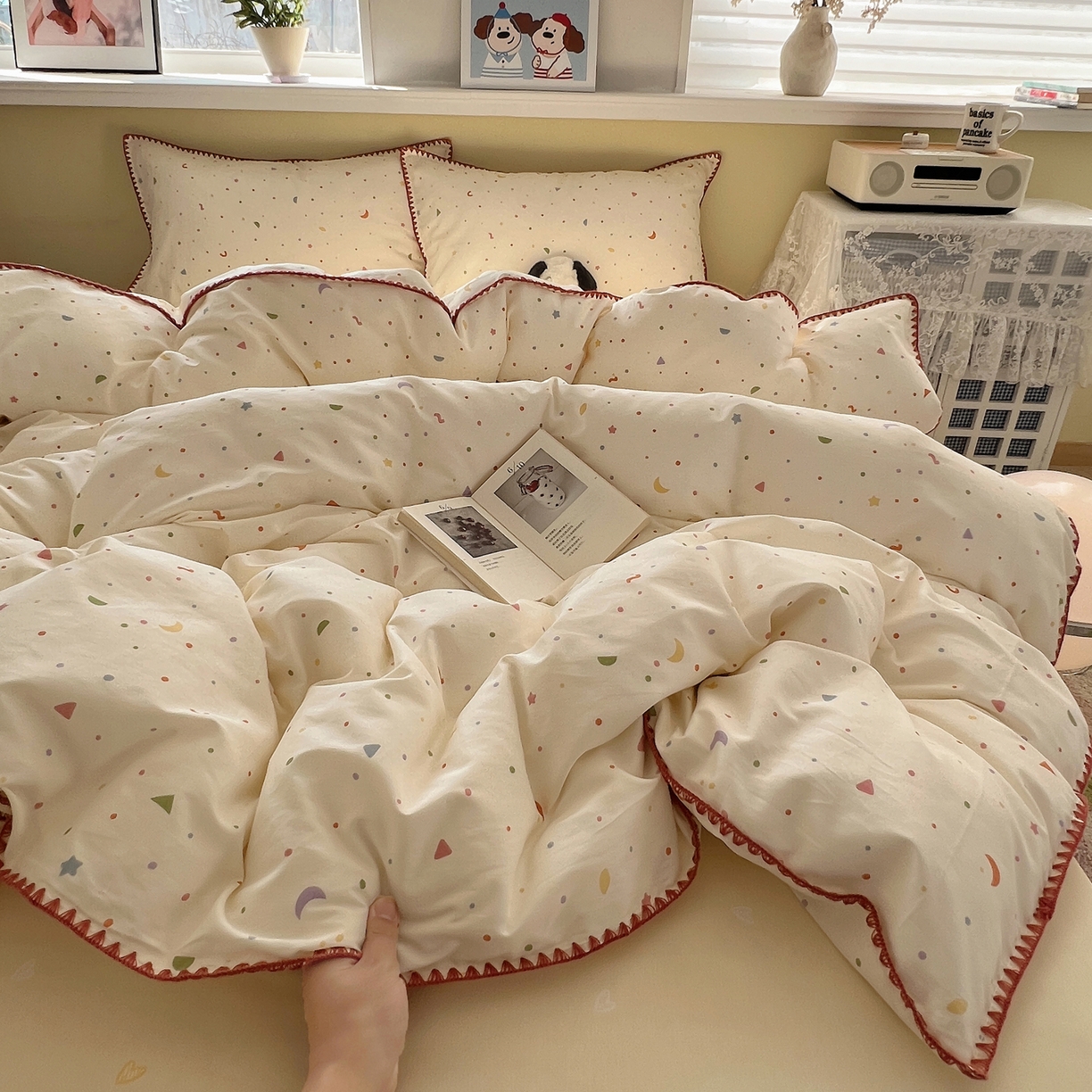 91家纺网 家纺一手货源 找家纺 瑞莱 2026新款全棉印花贝壳边四件套 快乐魔法