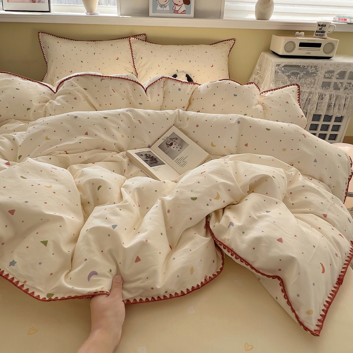 91家纺网 家纺一手货源 找家纺 瑞莱 2026新款全棉印花贝壳边四件套 快乐魔法