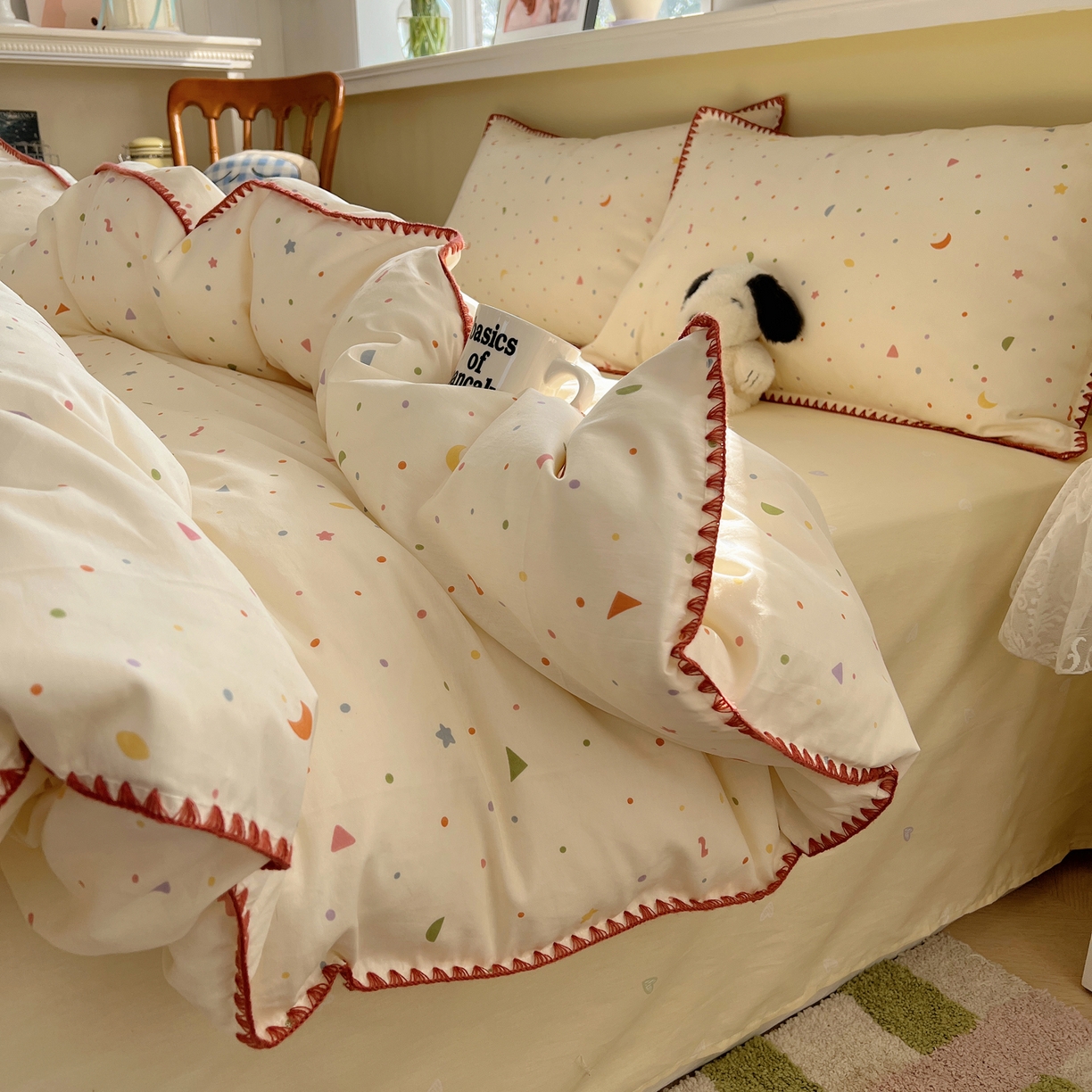 91家纺网 家纺一手货源 找家纺 瑞莱 2026新款全棉印花贝壳边四件套 快乐魔法