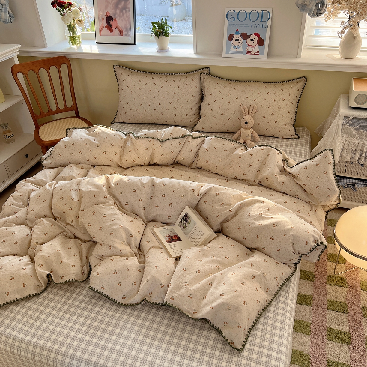 91家纺网 家纺一手货源 找家纺 瑞莱 2026新款全棉印花贝壳边四件套 刺绣潮声