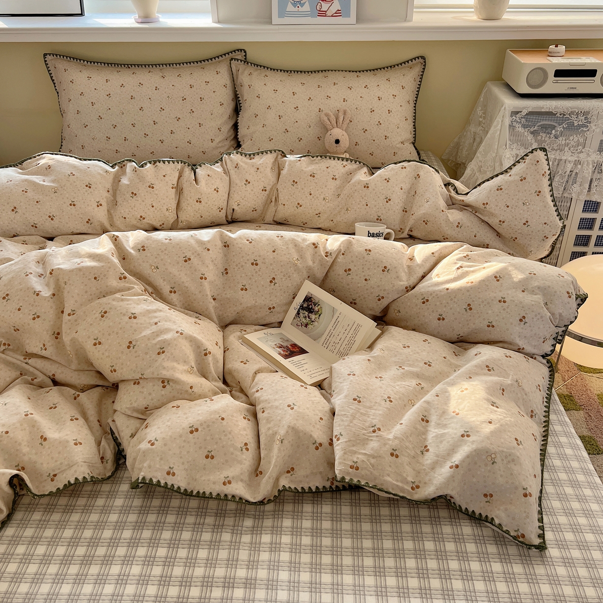 91家纺网 家纺一手货源 找家纺 瑞莱 2026新款全棉印花贝壳边四件套 刺绣潮声