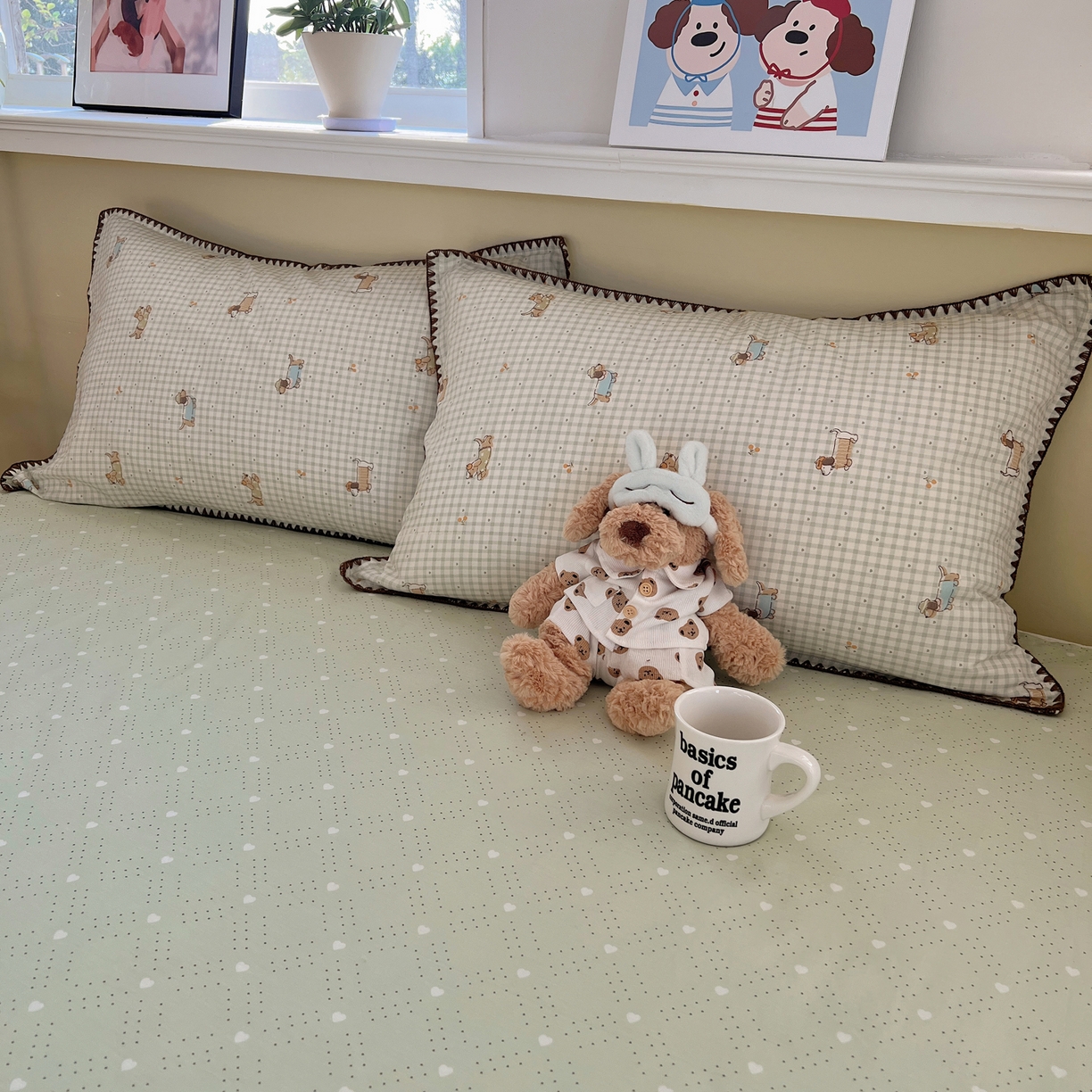 91家纺网 家纺一手货源 找家纺 瑞莱 2026新款全棉印花贝壳边四件套 活泼小狗